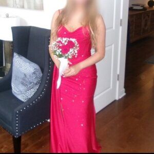 Prom Dress MB Prom Red Glitter Dress with large side slit